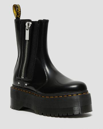 Dr Martens 2976 Max Leren Platform Enkellaars Dames Zwart | NL 75HAP